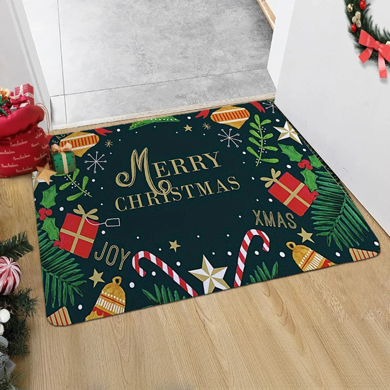 Christmas Carpet Cartoon Gingerbread Man Crystal Velvet Kitchen Floor Mat Non-slip Door Mat Entry Door Mat new year Home Decor